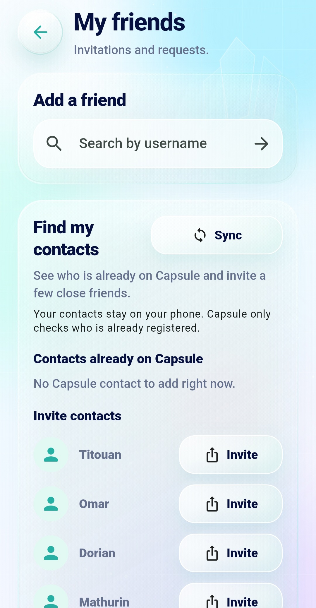 Écran Mes amis de Capsule
